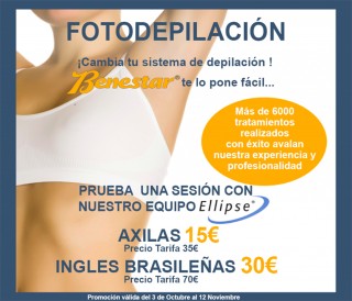 promoción fotodepilación Benestar centro de estética Barcelona